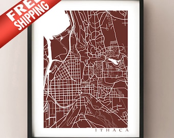 Ithaca Map Print - New York Poster