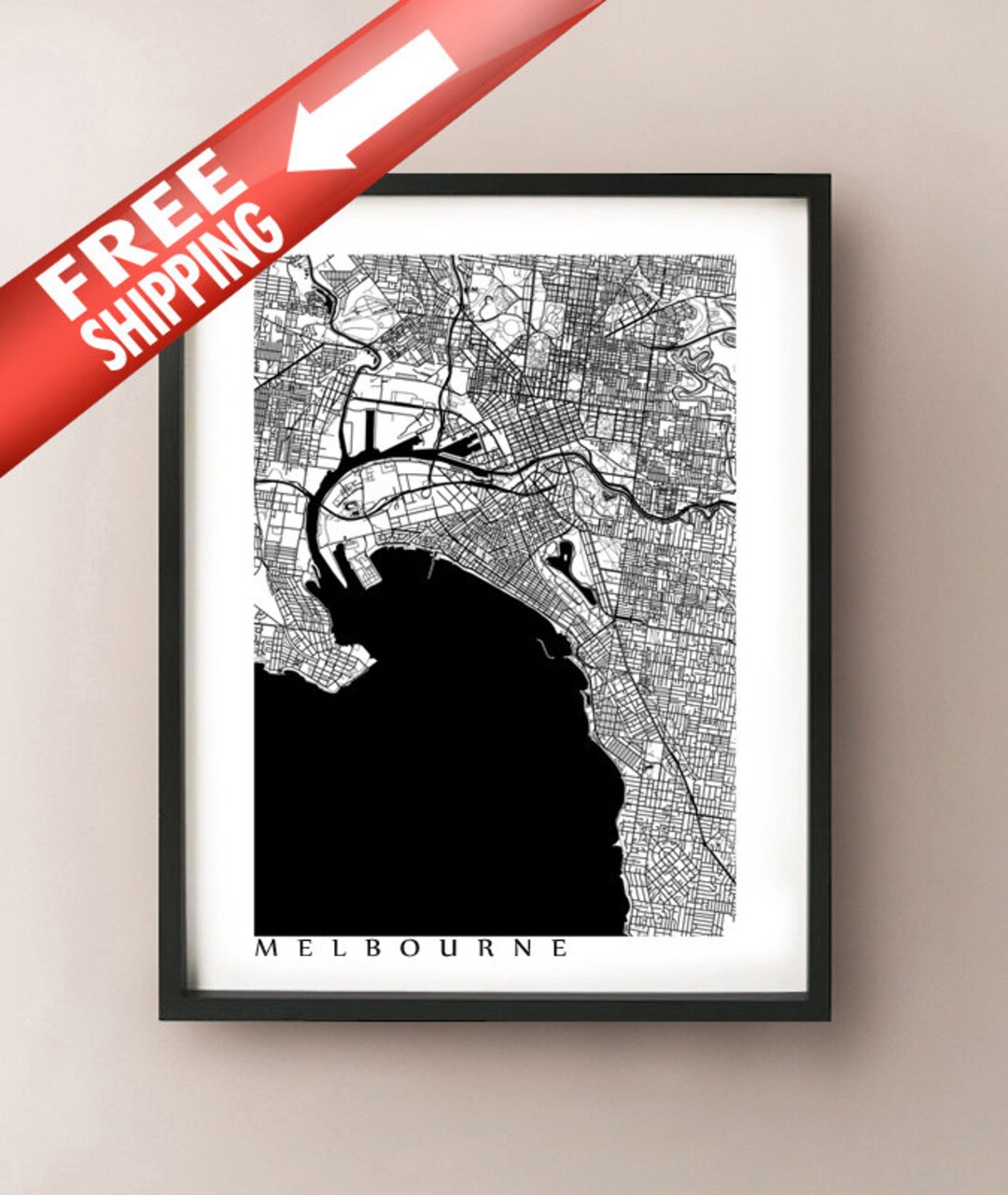 Melbourne Map Print - Black and White Wall Art - Etsy