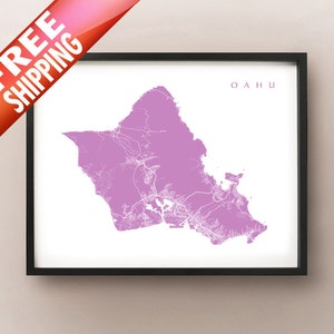 Oahu Karte - Hawaii Kunst Poster Druck