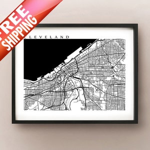 Mapa de Cleveland - Ohio Poster Print - Blanco y Negro