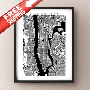 Manhattan Map Print - Black and White - New York Poster