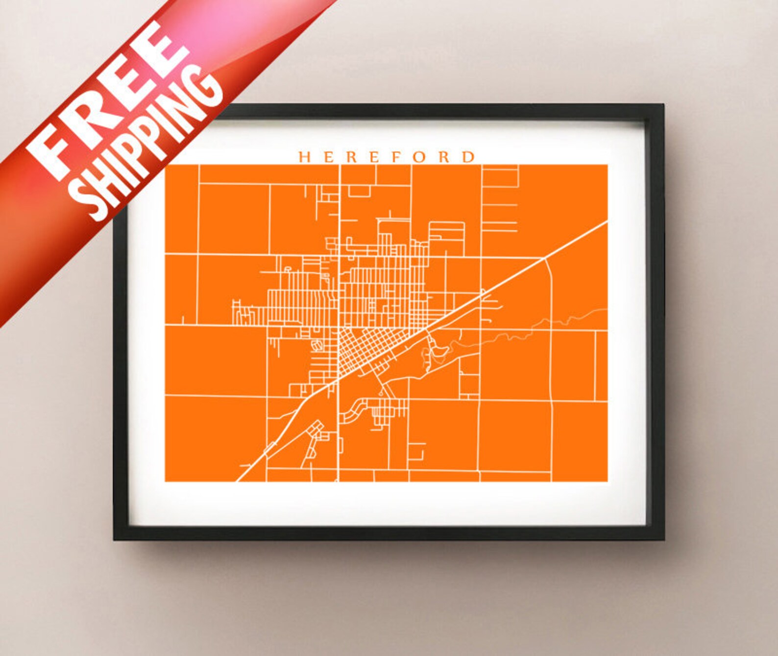 Hereford TX Map Print Texas Poster Etsy