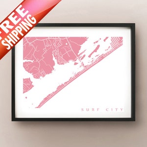 Surf City, impresión de mapa NC - Cartel de Carolina del Norte