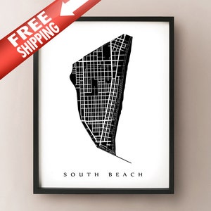 South Beach Kaart - Miami Beach, FL Buurt Art Print