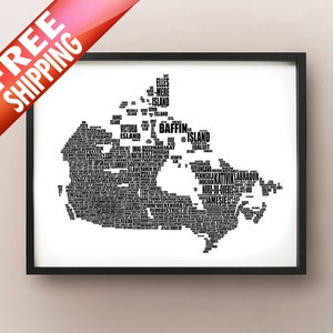 Canada Typography Map, Canada Text Art Print