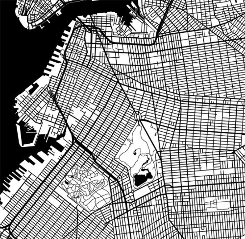 Brooklyn Map Art Black and White Etsy
