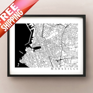 Marseille Poster Karte - Frankreich Kunstdruck - schwarz und weiß