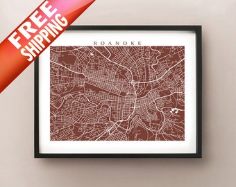 Roanoke Karte Druck - Virginia Kunst poster