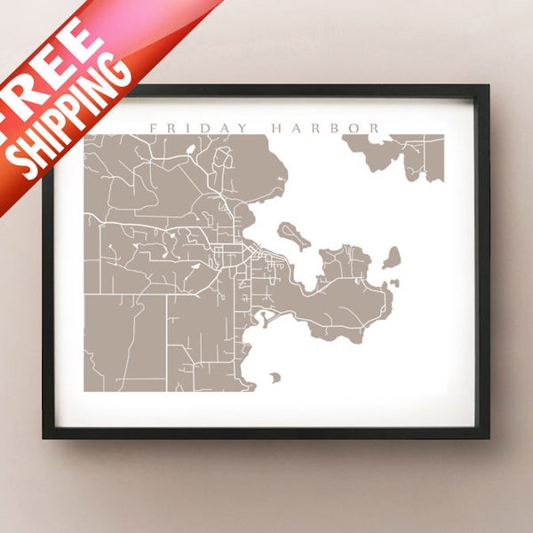 Friday Harbor, San Juan Island Map - Washington, USA Art Poster Print