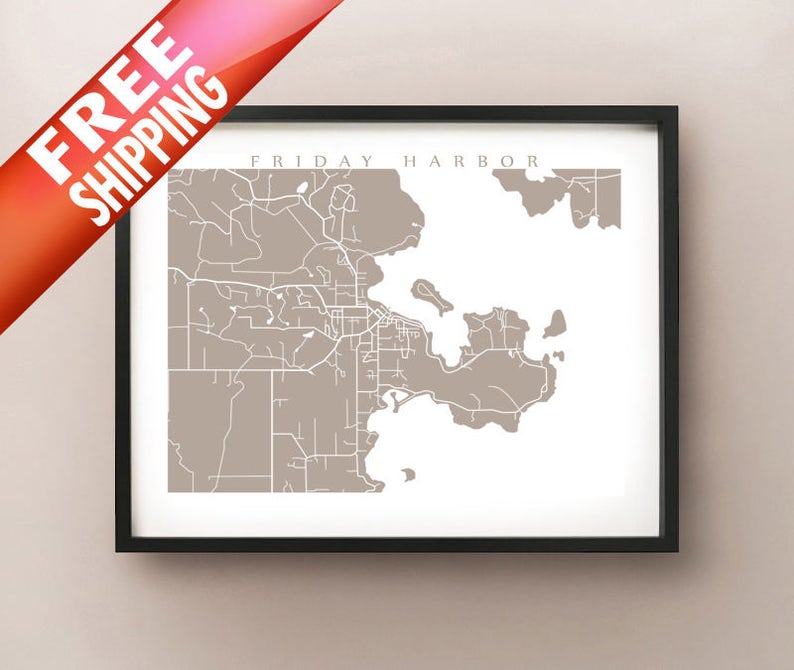 Friday Harbor, San Juan Island Map - Washington, USA Art Poster Print ...