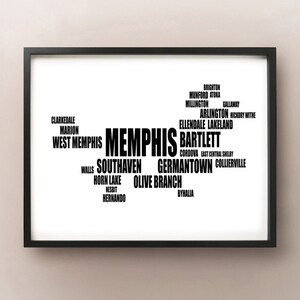 Memphis Typography Map, Tennessee Text Art Print