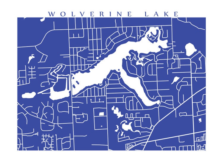 Wolverine Lake Map Print Michigan Poster Etsy