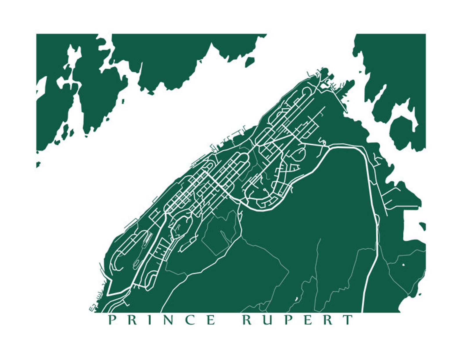 Prince Rupert BC Map Poster Print British Columbia Canada Etsy