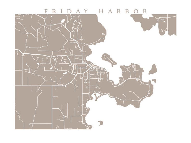 Friday Harbor, San Juan Island Map - Washington, USA Art Poster Print ...