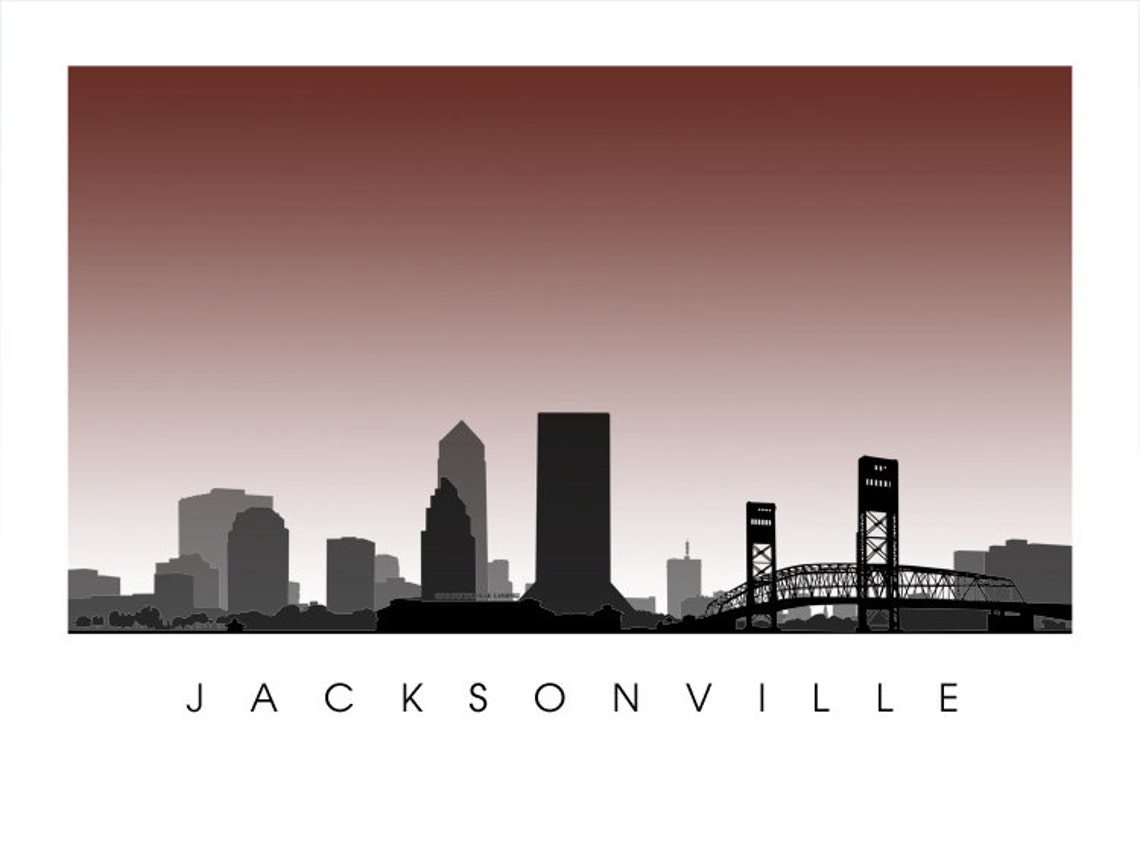 Jacksonville City Skyline Art Florida Cityscape Poster Print Etsy