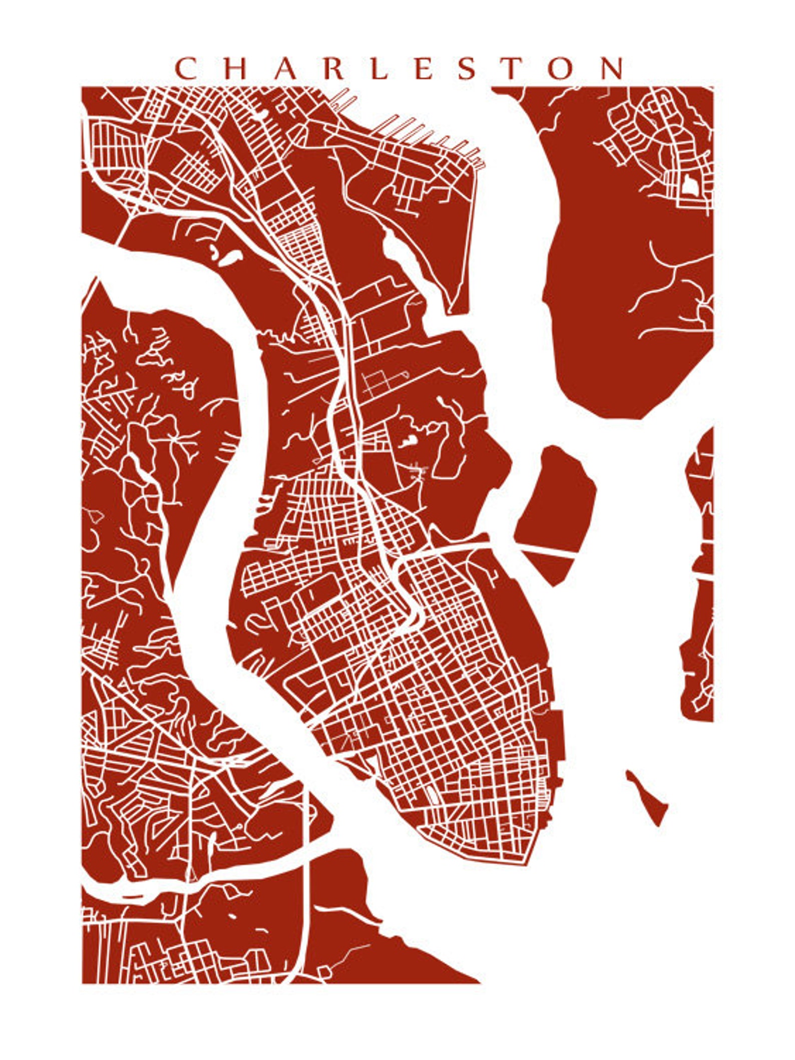 Charleston Map Print South Carolina Poster Art | Etsy