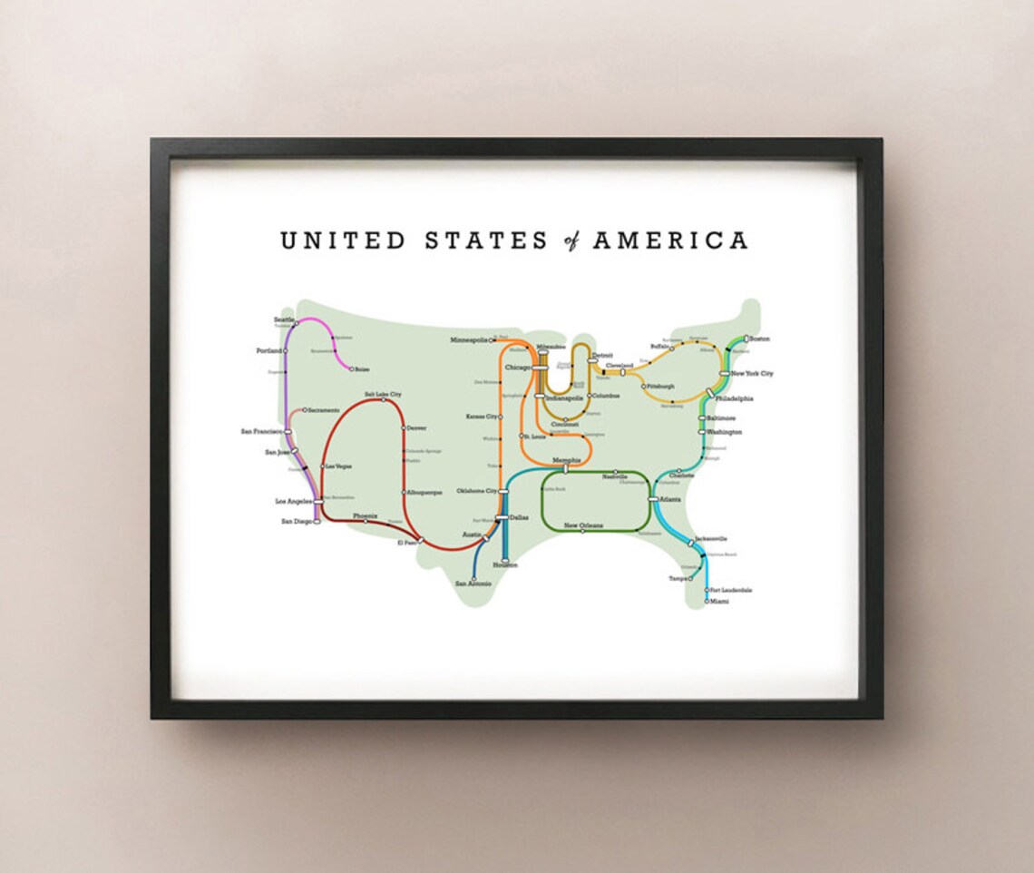 United States Map - Metro Subway Style USA - Etsy