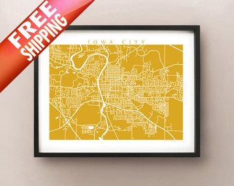 Iowa City Map Art Poster Print - customize your map, choose your color