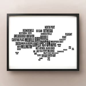 Carte de la typographie du comté de Prince Edward, PEC, Ontario Text Art Print