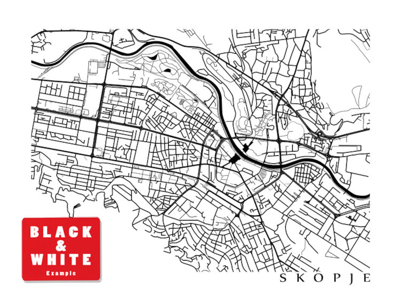 Skopje Map Macedonia Poster Print Скопје - Etsy