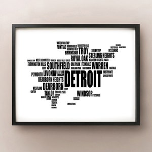 Carte typographique de Détroit, Michigan Text Art Print