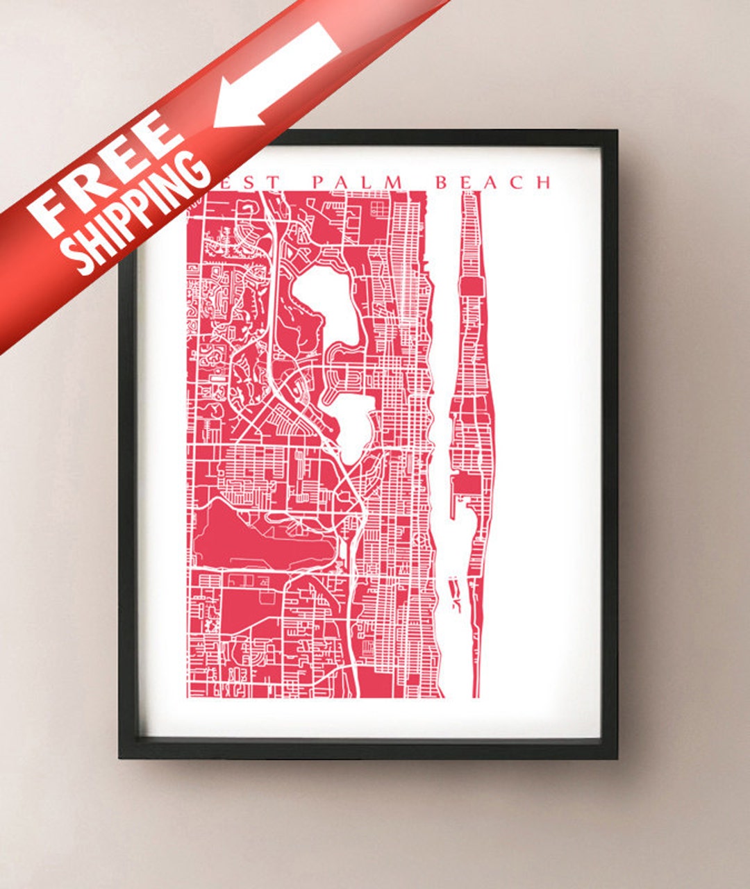 West Palm Beach Map Print - Florida Poster - Etsy