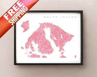 Orcas Island Map - Washington, USA Art Poster Print