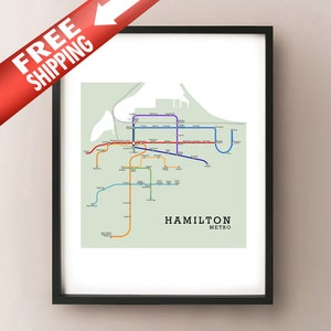 Hamilton Subway Map - Fictional Metro Style Art Print of Hamilton, Ontario