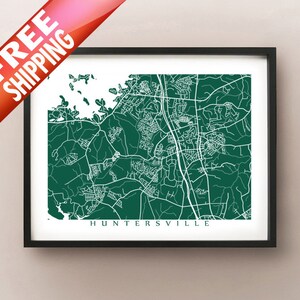 Huntersville map art print - North Carolina Poster
