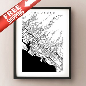 Honolulu Map Print - Hawaii poster - Oahu - Choose your size