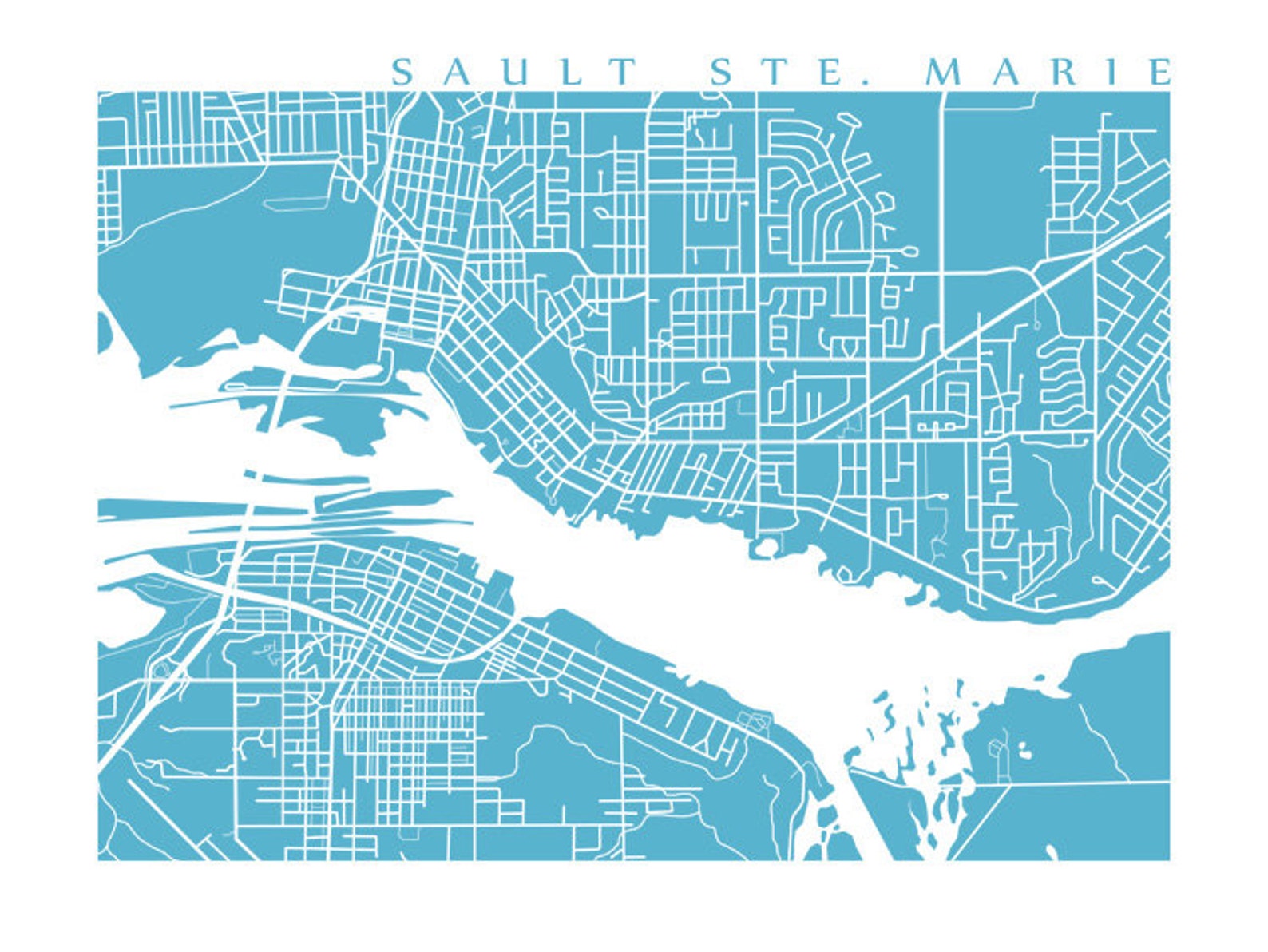 Sault Ste. Marie Map Print Ontario/michigan Etsy