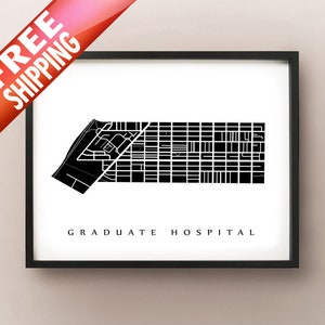 Carte de l'hôpital de deuxième cycle - Southwest Center City, Philadelphia Neighbourhood Print