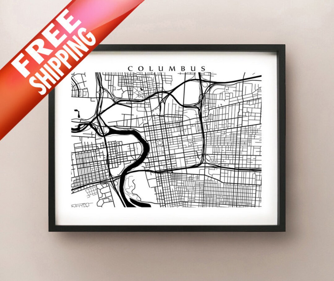 Columbus Map Print - Black and White - Etsy