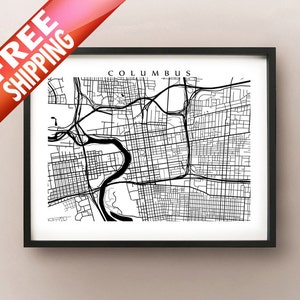 Columbus Map Print - Black and white
