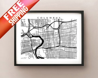 Columbus Map Print - Noir et blanc