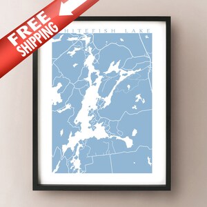 Carte du lac Whitefish - Lacs Rideau , Ontario Art - Affiche du Canada