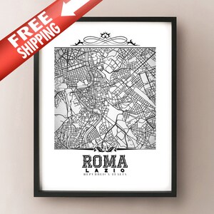 Impression d'art de carte en noir et blanc de style vintage de Rome - décoration de plan de la ville de Rome, Italie