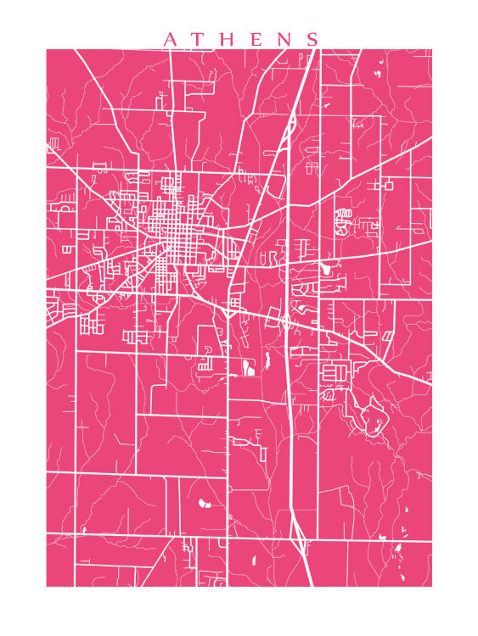 Athens AL Map Print Alabama Poster Etsy