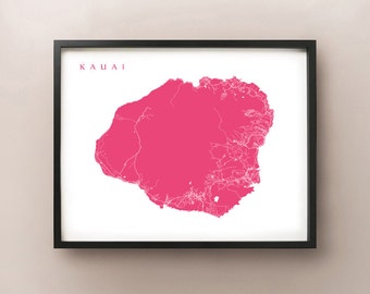 Kauai Map Print, Kauaʻi Hawaii Poster, Kauaʻi, Polynesian, Hawaiian, Kapaʻa, Kalalau, Wainiha, Hanalei, Home Decor, City Wall Art, Gift Idea