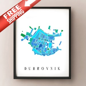 Dubrovnik Colored Art Map - Dubrovnik, Hrvatska umjetnost - Artistic Dubrovnik Croatia Print
