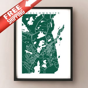 Yellowknife Map Print - Territorios del Noroeste, Canadá Cartel de Arte