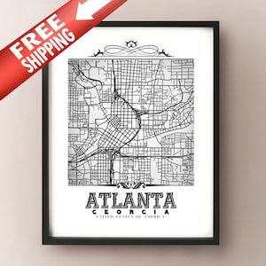 Atlanta Vintage Style Black & White Map Art Print - Atlanta, Georgia City Map Decor