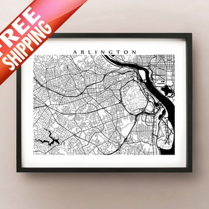 Arlington City Map - Virginia Art Poster Print - Black and White