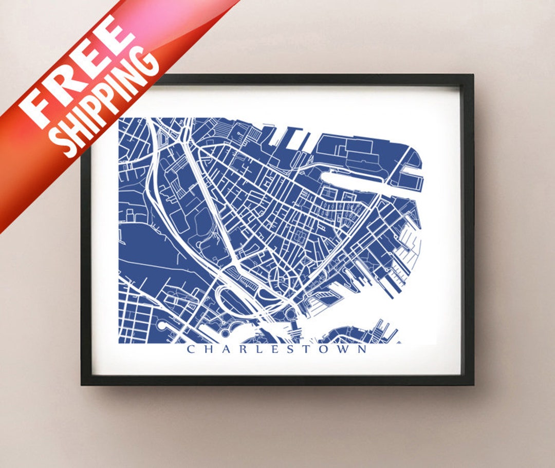 Charlestown - Boston, MA Map Print Massachusetts Poster