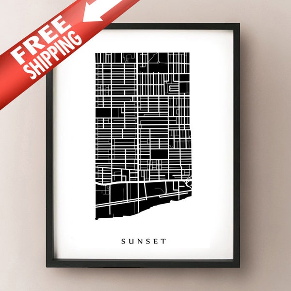 Sunset Map - South Vancouver Neighbourhood Art Print