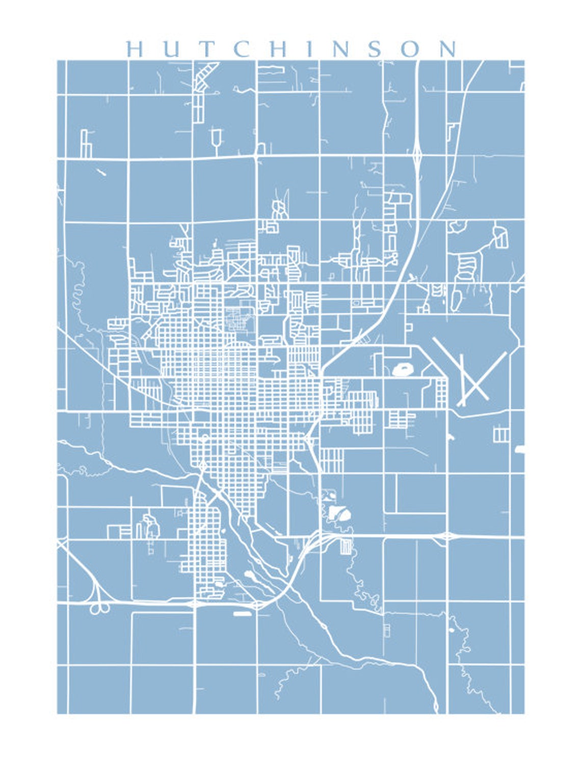 Hutchinson Map Print Kansas Poster Art Etsy