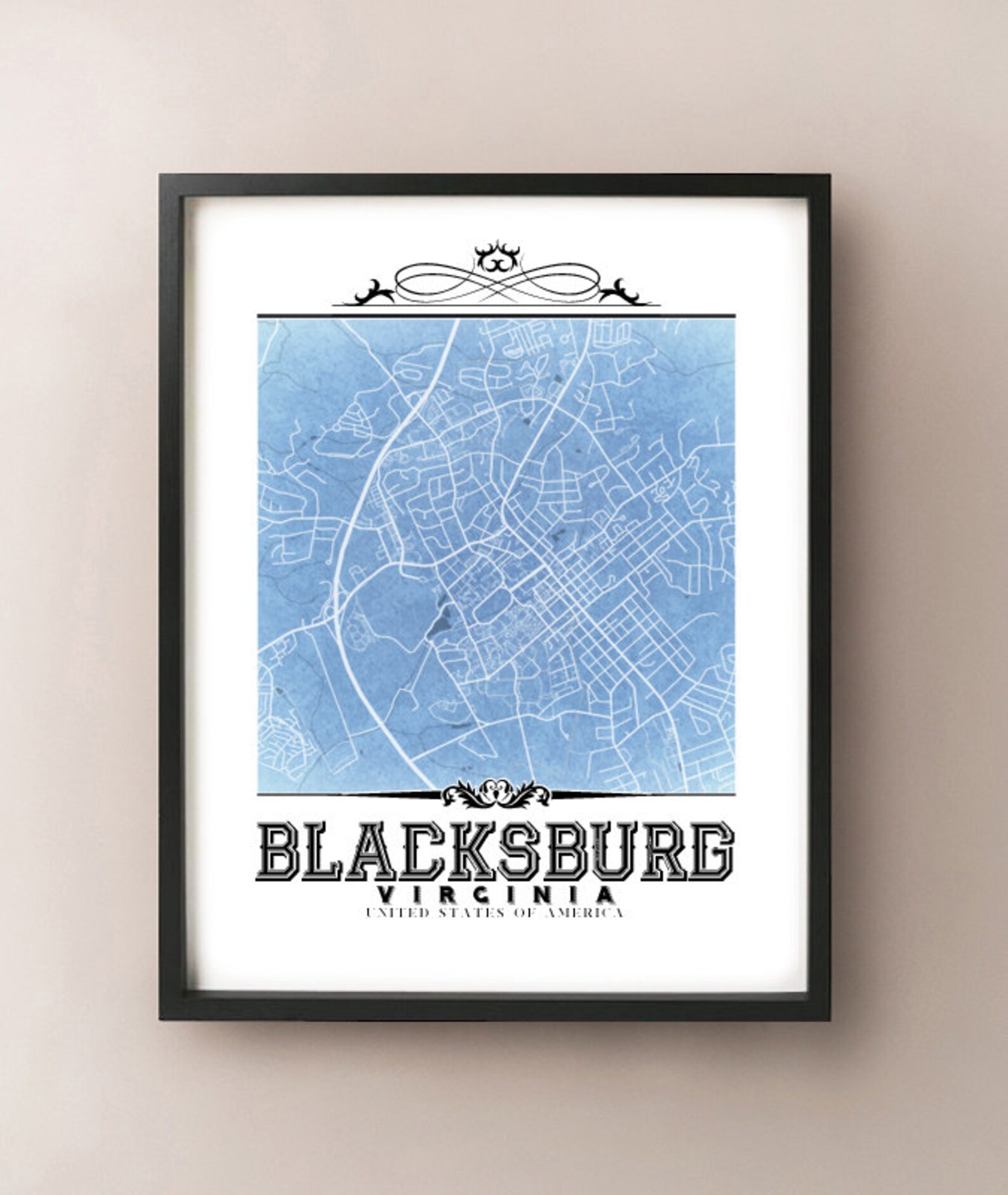 Blacksburg Vintage Style Blueprint Map Art Print Blacksburg Etsy