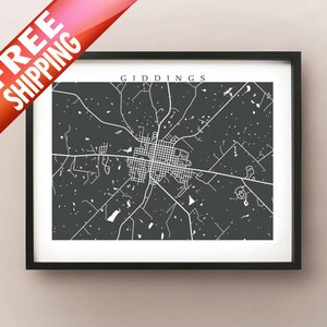 Giddings, TX Carte Imprimée - Lee, Comté, Texas Affiche