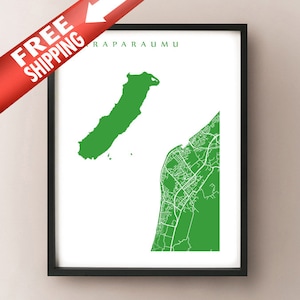 Paraparaumu, Nouvelle-Zélande Carte - Raumati Beach &Kapiti Island, NZ Art Poster Print
