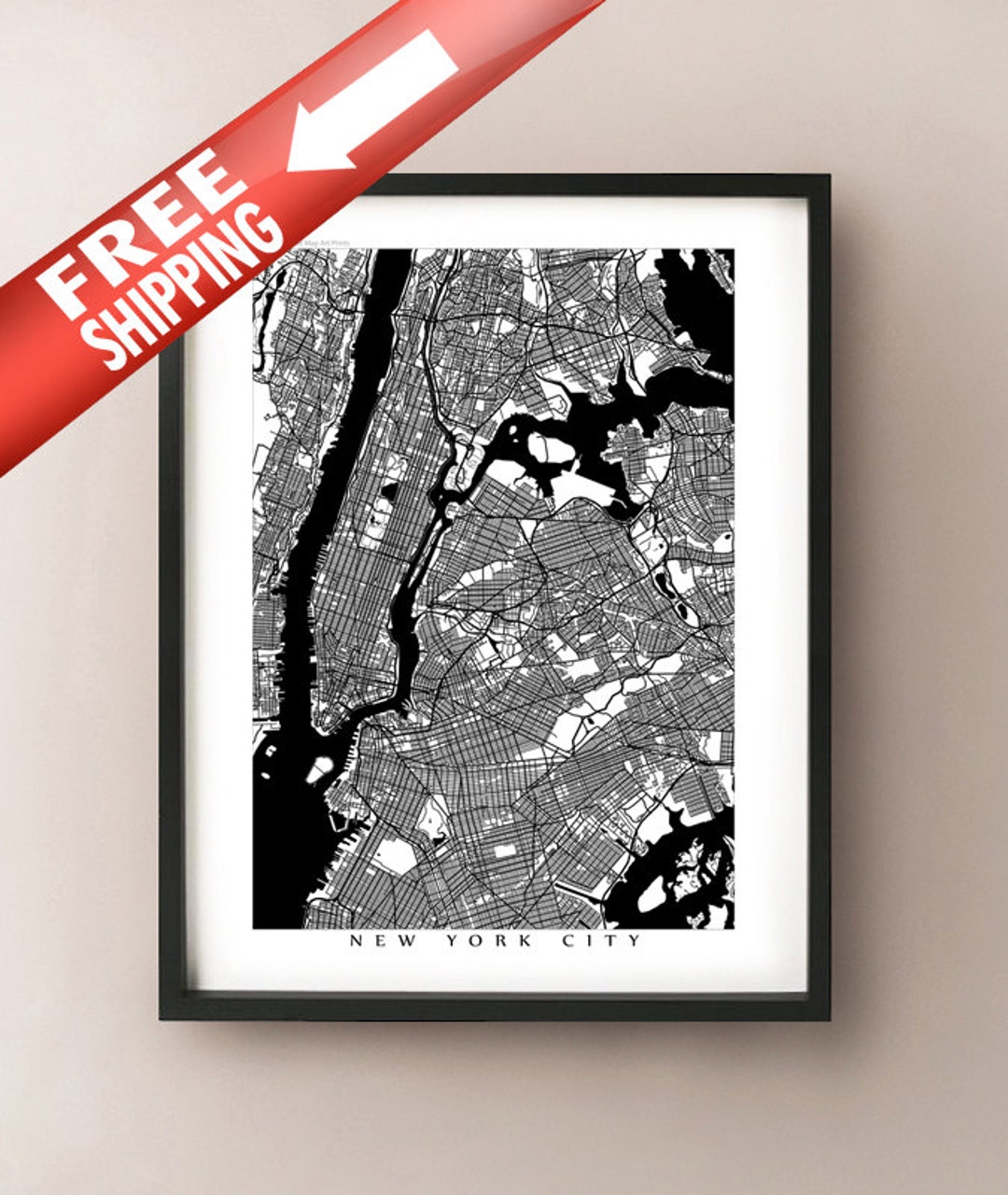 New York City Map - Black and White NYC Poster Print - Etsy